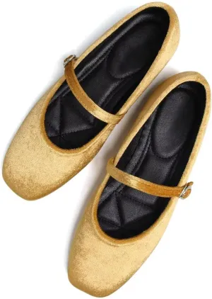 Stunner Mary Jane Square Toe Black Ballet Flats for Women - Comfortable Ankle Strap Casual Slip On Flats