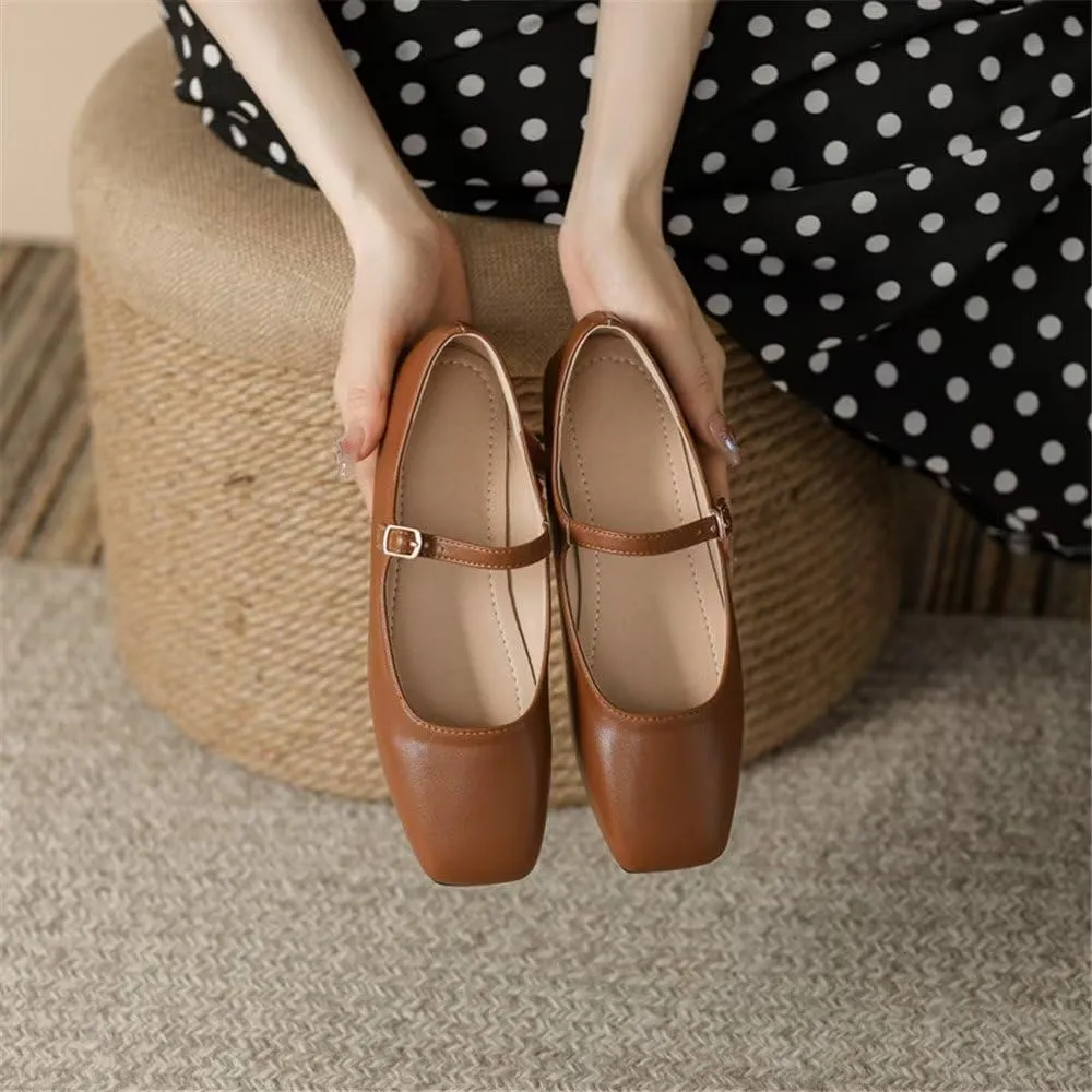 Stunner Mary Jane Square Toe Black Ballet Flats for Women - Comfortable Ankle Strap Casual Slip On Flats