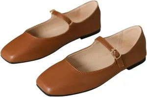 Stunner Mary Jane Square Toe Black Ballet Flats for Women - Comfortable Ankle Strap Casual Slip On Flats