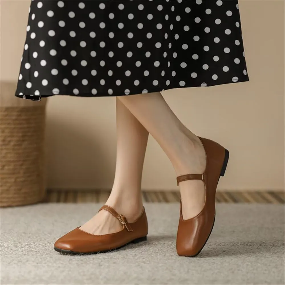 Stunner Mary Jane Square Toe Black Ballet Flats for Women - Comfortable Ankle Strap Casual Slip On Flats