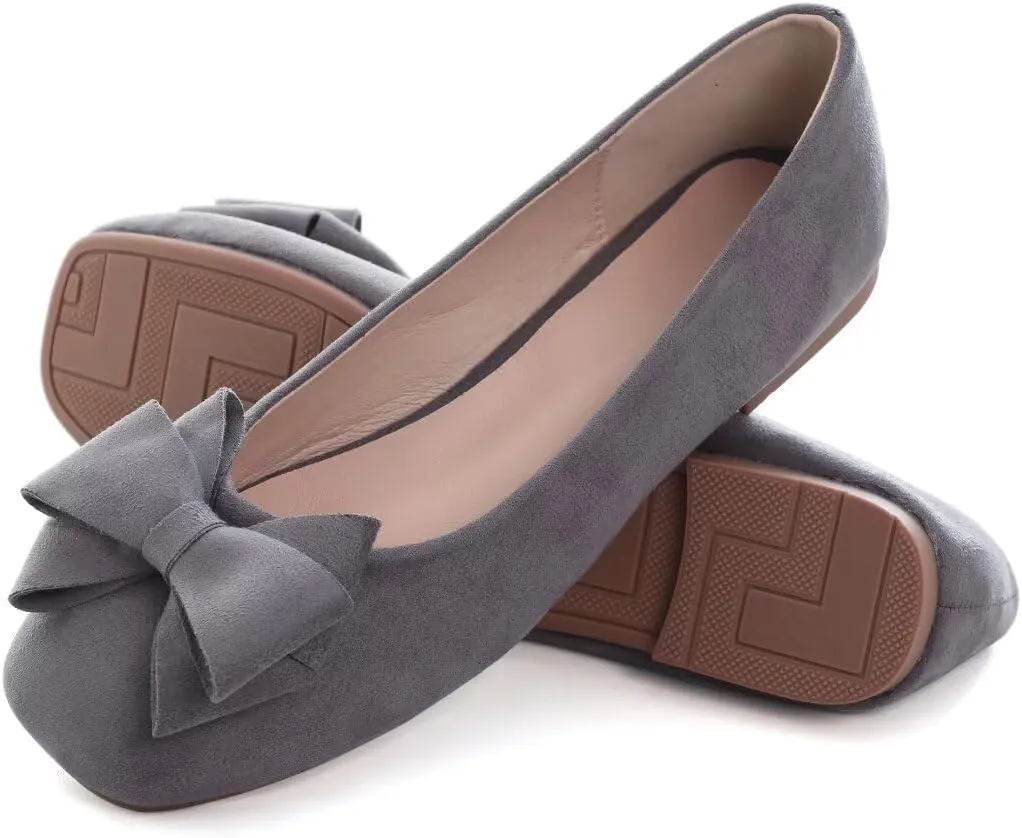 Stunner Women's Casual Flats Square Toe Bowknot Ballet Flats Comfortable Slip On Wedding Dress Shoes