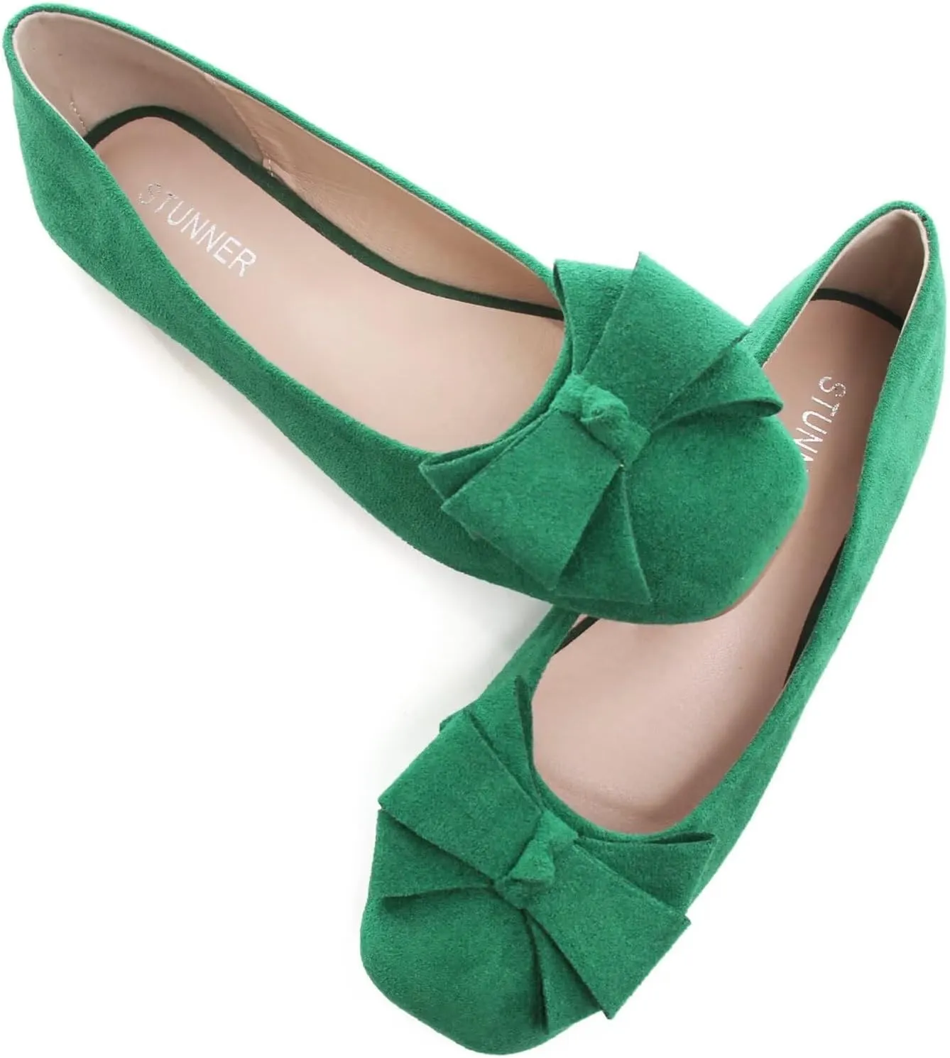 Stunner Women's Casual Flats Square Toe Bowknot Ballet Flats Comfortable Slip On Wedding Dress Shoes
