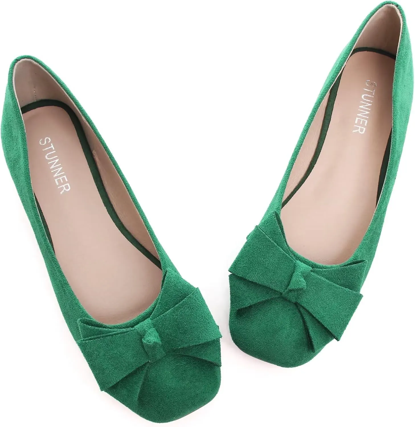 Stunner Women's Casual Flats Square Toe Bowknot Ballet Flats Comfortable Slip On Wedding Dress Shoes