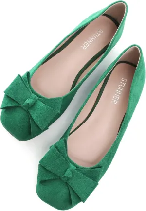 Stunner Women's Casual Flats Square Toe Bowknot Ballet Flats Comfortable Slip On Wedding Dress Shoes