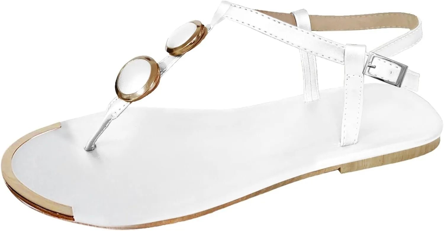 Summer Beach Sandals for Women 2025,Crystal Rhinestone Pearl Flat Sandals for Women Dressy Bling Sparkly Thong Sandals Comfortable T Strap Slip-On Shoes Casual Walking Sandals Strappy Sandals ﻿