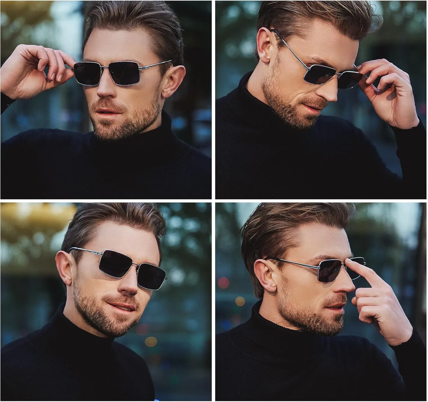SUNGAIT Flat Top Square Sunglasses Men Retro Polarized Men's Eyewear Shades Wide Face Driving Sun Glasses UV400