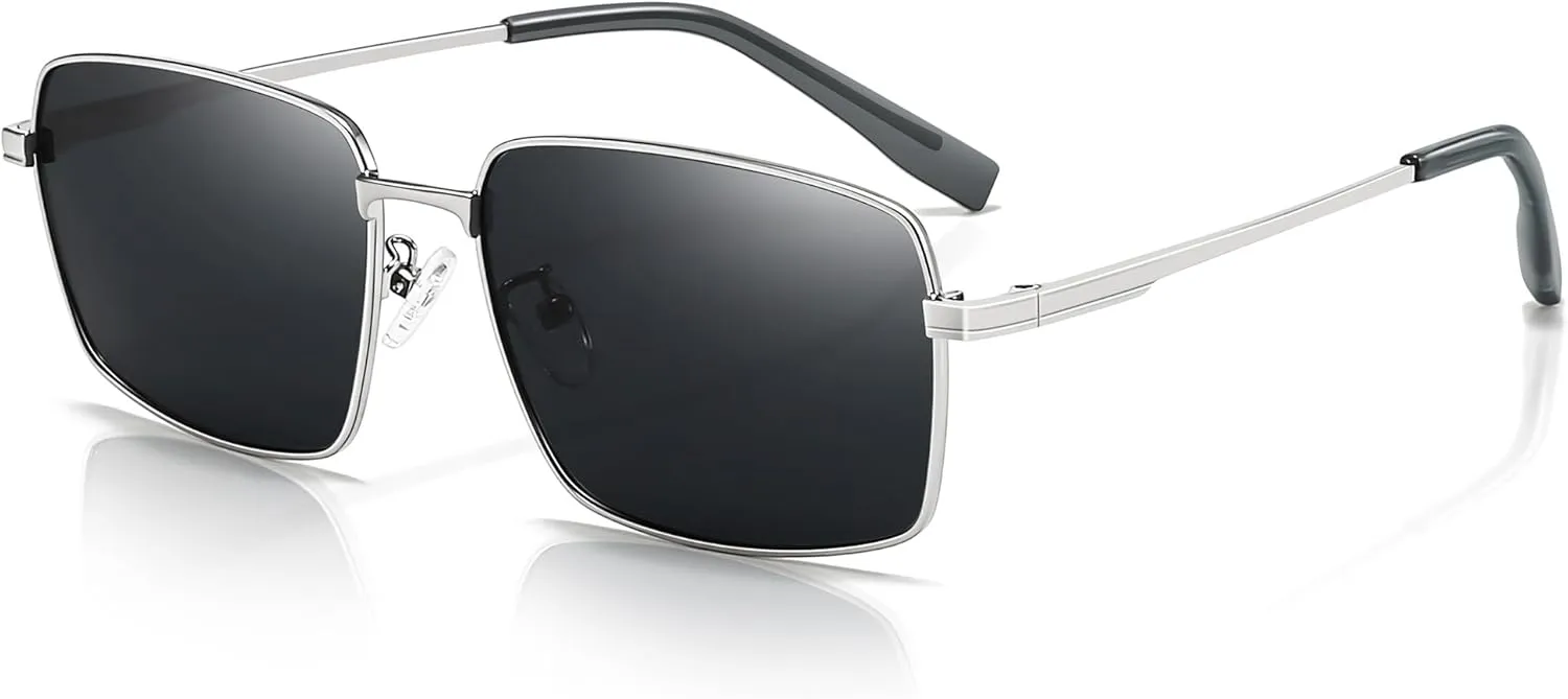 SUNGAIT Flat Top Square Sunglasses Men Retro Polarized Men's Eyewear Shades Wide Face Driving Sun Glasses UV400