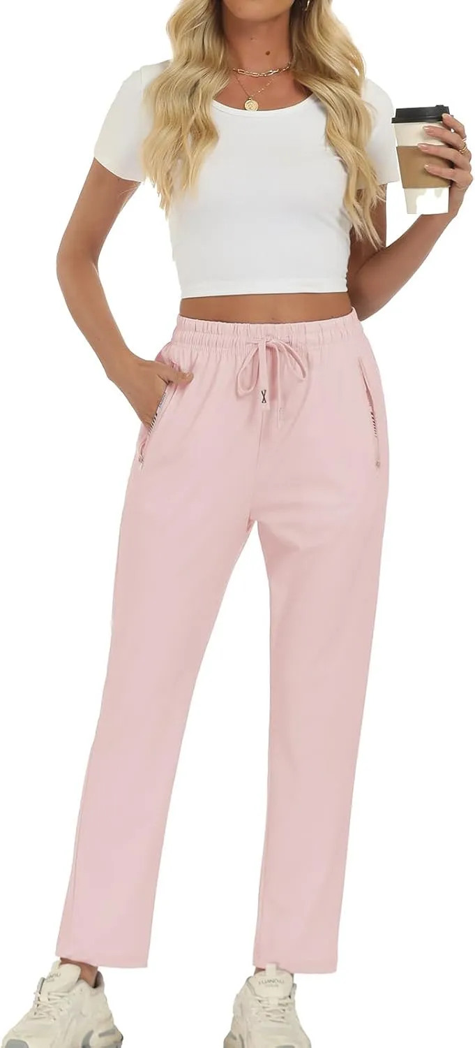Surenow Womens Active Pants Stretch Breathable Casual Pants with Zip Pocket Lightweight Running Athletic Sweatpants for Women