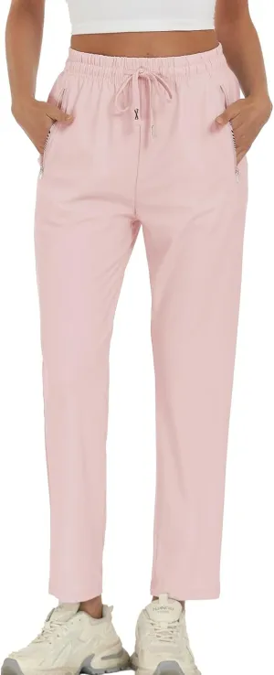 Surenow Womens Active Pants Stretch Breathable Casual Pants with Zip Pocket Lightweight Running Athletic Sweatpants for Women