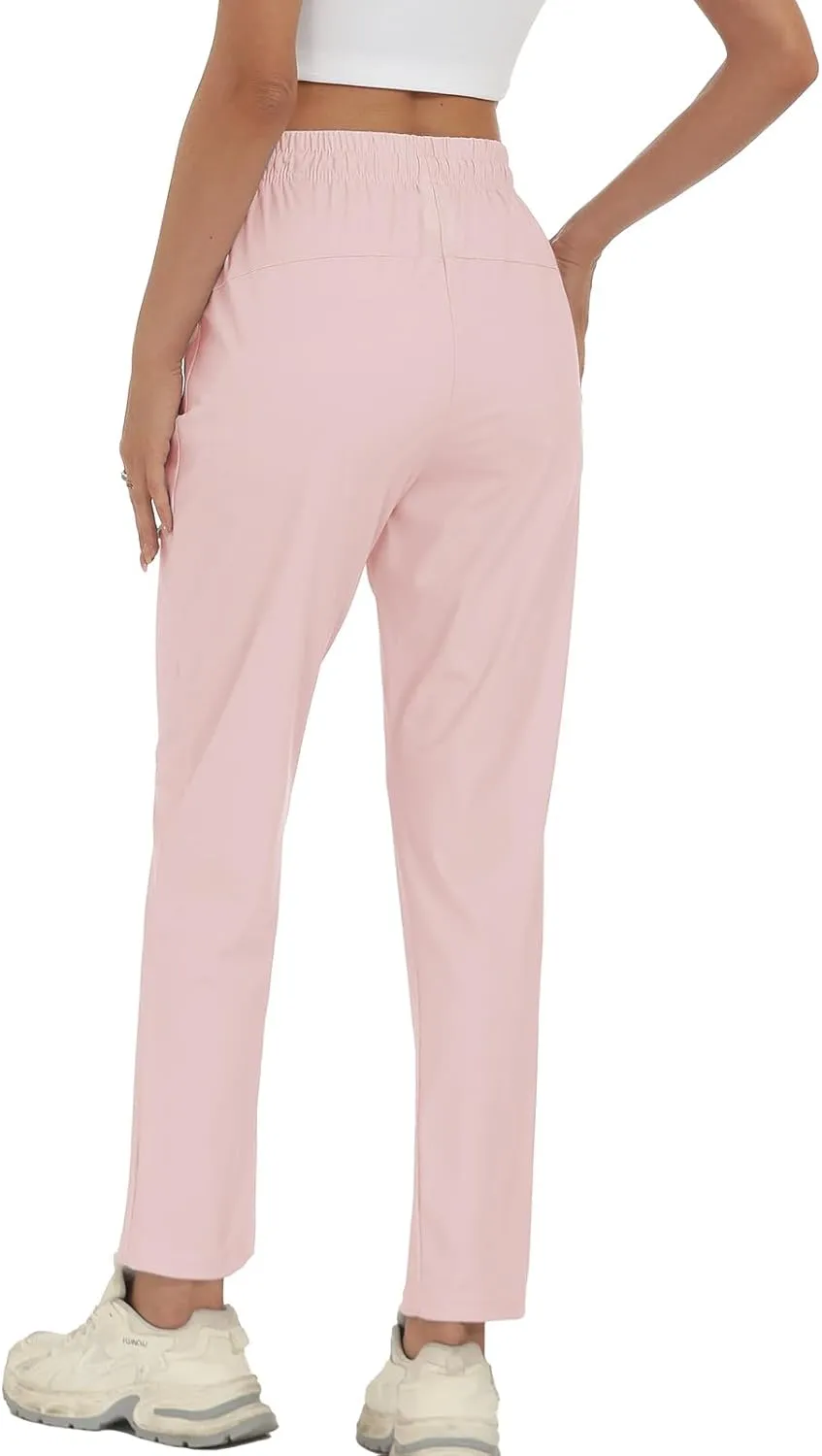 Surenow Womens Active Pants Stretch Breathable Casual Pants with Zip Pocket Lightweight Running Athletic Sweatpants for Women