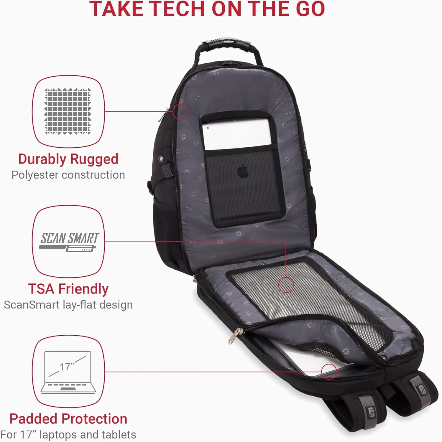 SwissGear 1900 Scansmart TSA 17 Laptop Backpack, Black, 19-Inch