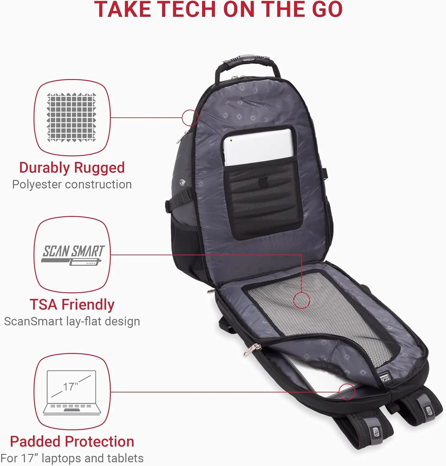 SwissGear 1900 Scansmart TSA 17 Laptop Backpack, Grey/Black, 19-Inch