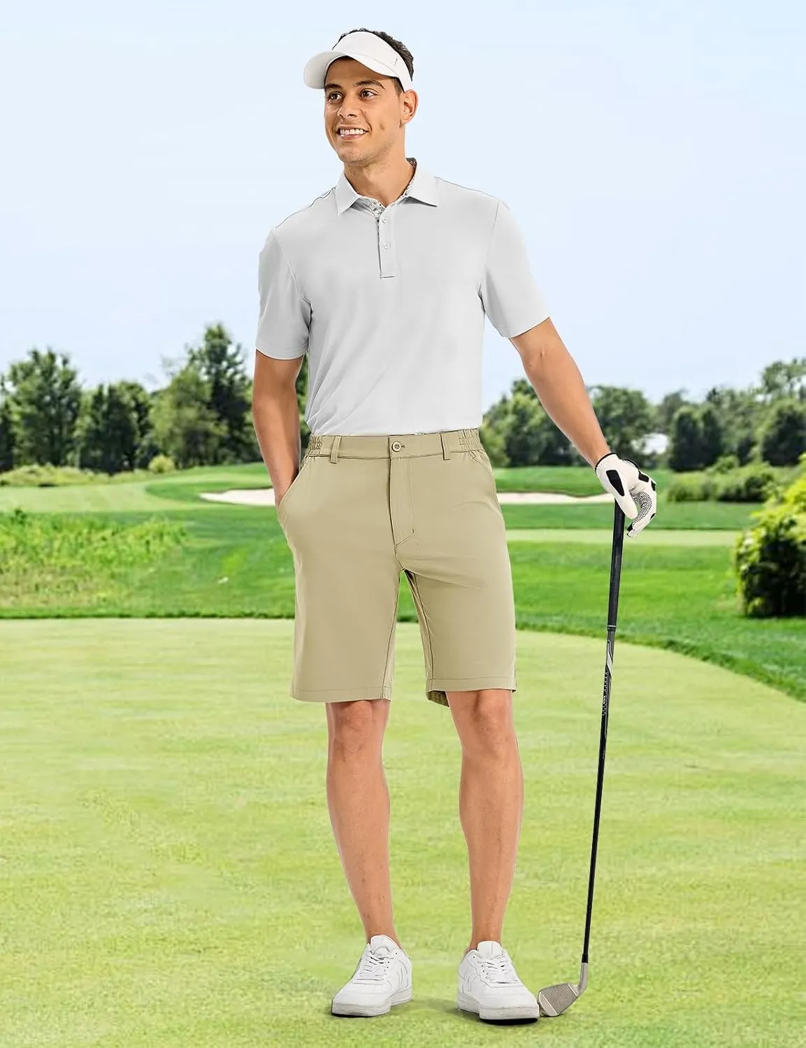 TBMPOY Men's Golf Shorts 10" Quick Dry Lightweight Stretch Dress for Flat Front Work Casual Hiking Shorts with 4 Pockets