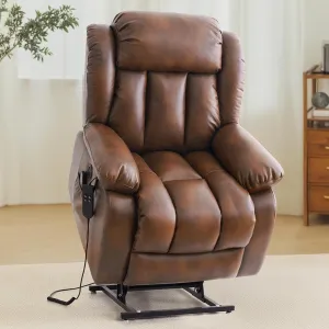 TEKAMON Power Lift Recliner Chair for Elderly with Heat & Massage, Dual Motor Breathable Leather Recliner, Lay Flat Sleeping Chairs with Infinite Position, RemoteControl & USB Ports(Ochre)