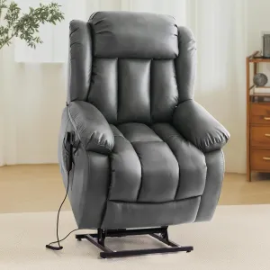 TEKAMON Power Lift Recliner Chair for Elderly with Heat & Massage, Dual Motor Breathable Leather Recliner, Lay Flat Sleeping Chairs with Infinite Position, RemoteControl & USB Ports(Silver Grey)