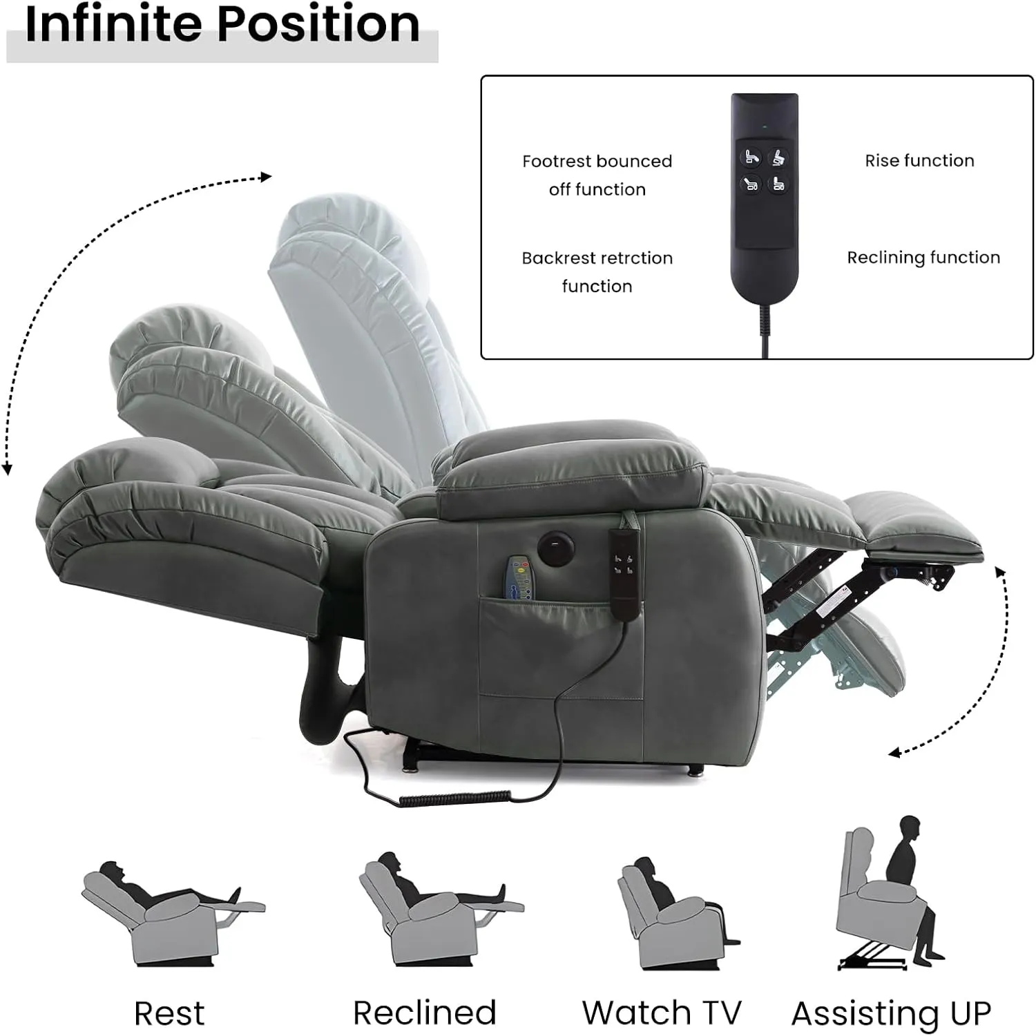 TEKAMON Power Lift Recliner Chair for Elderly with Heat & Massage, Dual Motor Breathable Leather Recliner, Lay Flat Sleeping Chairs with Infinite Position, RemoteControl & USB Ports(Silver Grey)