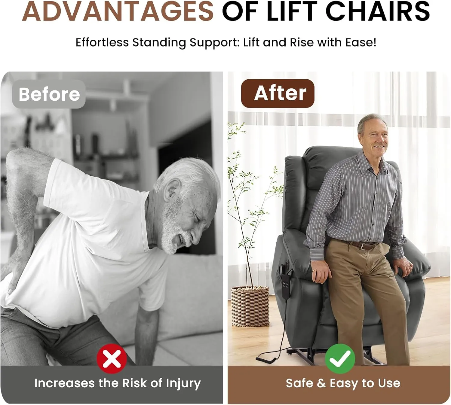 TEKAMON Power Lift Recliner Chair for Elderly with Heat & Massage, Dual Motor Breathable Leather Recliner, Lay Flat Sleeping Chairs with Infinite Position, RemoteControl & USB Ports(Silver Grey)