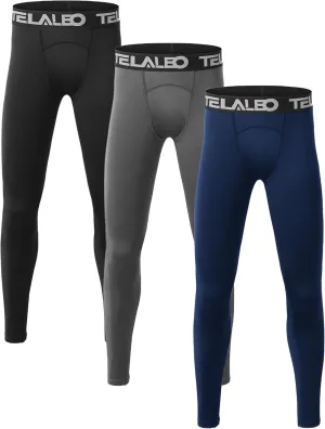 TELALEO 1/2/3/4 Pack Boys' Youth Compression Leggings Pants Tights Athletic Base Layer for Running Hockey Basketball