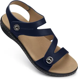 TEMOFON Womens Sandals Dressy Summer: Open Toe Comfortable Walking Flat - Arch Support Flat Sandals Size 5-11