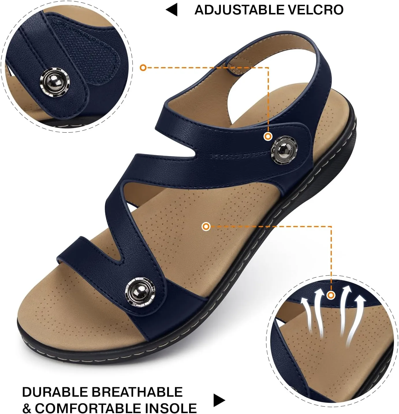 TEMOFON Womens Sandals Dressy Summer: Open Toe Comfortable Walking Flat - Arch Support Flat Sandals Size 5-11