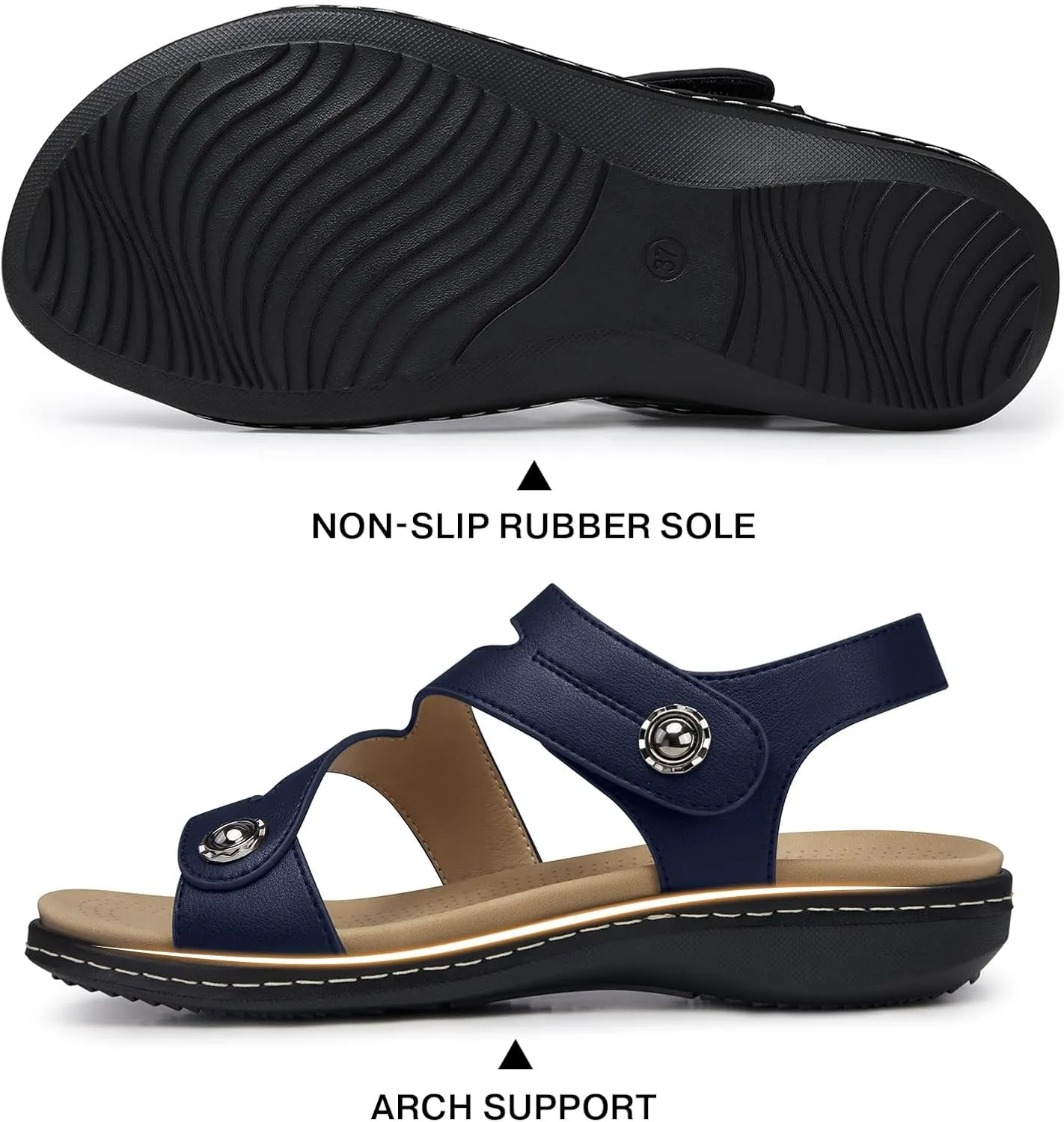 TEMOFON Womens Sandals Dressy Summer: Open Toe Comfortable Walking Flat - Arch Support Flat Sandals Size 5-11