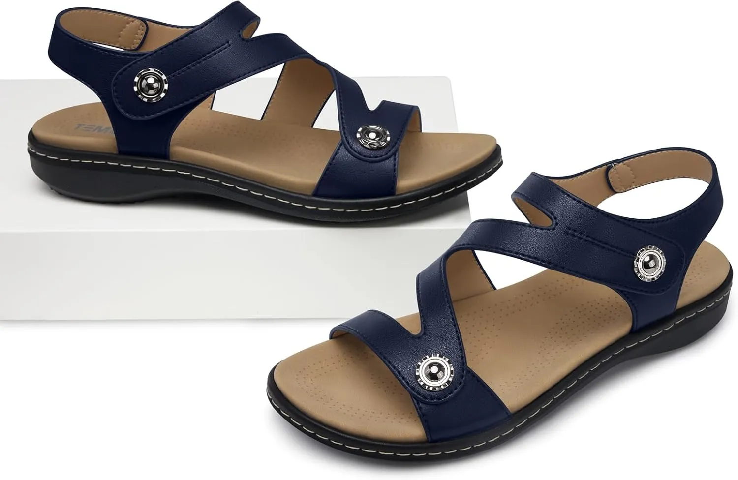 TEMOFON Womens Sandals Dressy Summer: Open Toe Comfortable Walking Flat - Arch Support Flat Sandals Size 5-11
