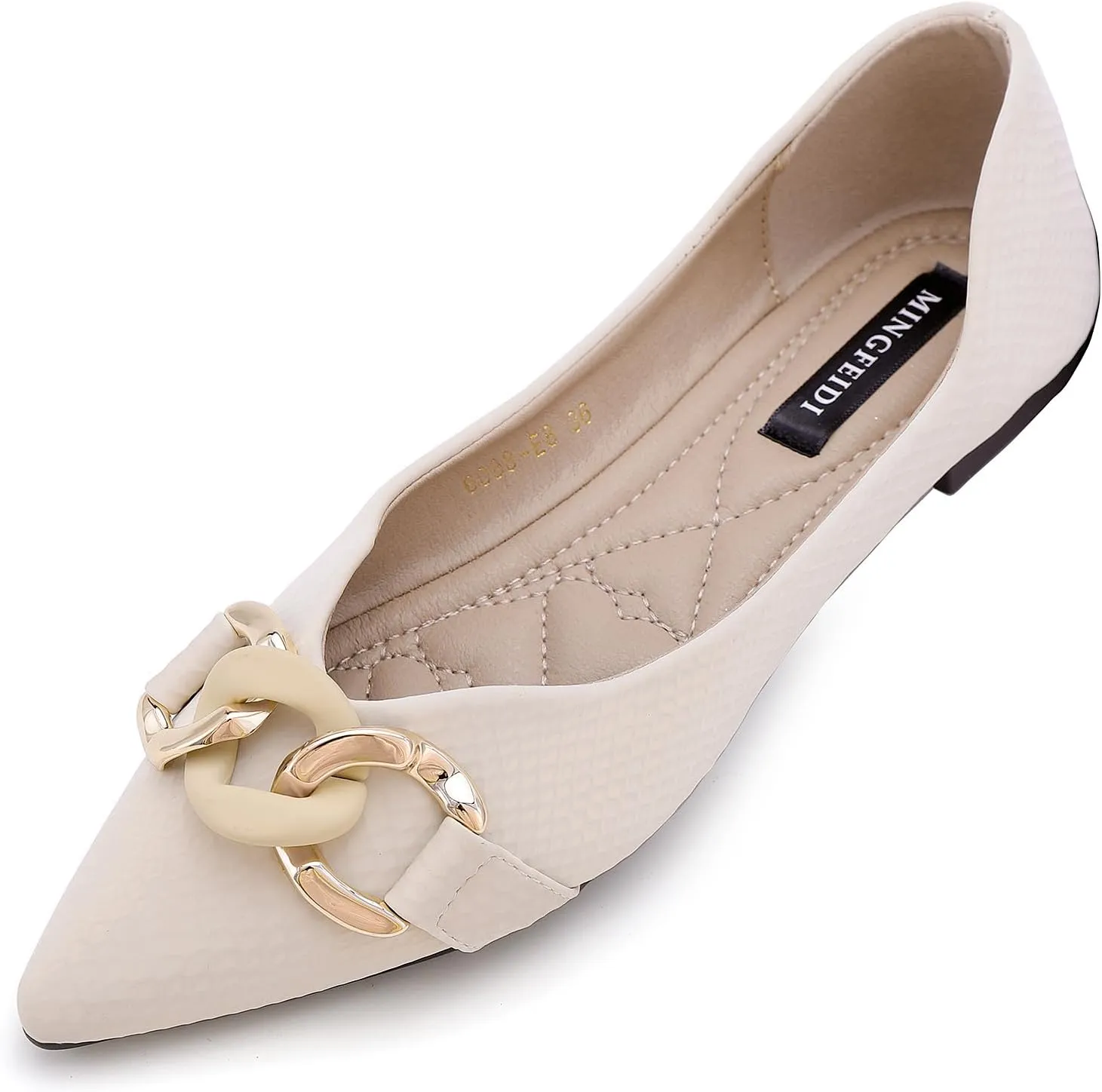 TLJIANG Women's Pointed Flat Shoes Cute Chain Comfortable Leather Flat Shoes Ballet