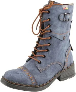 TMA EYES Women's Clasical Lace-Up Zipper Breathable Lining Flat with Hand-stitched Mid-calf Boots