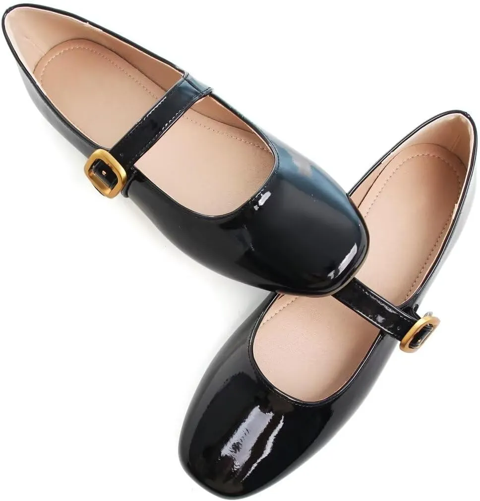 TN TANGNEST Leather Flats for Women Comfortable Square Toe Slip On Flats Soft Work Flats Retro Mary Jane Flats