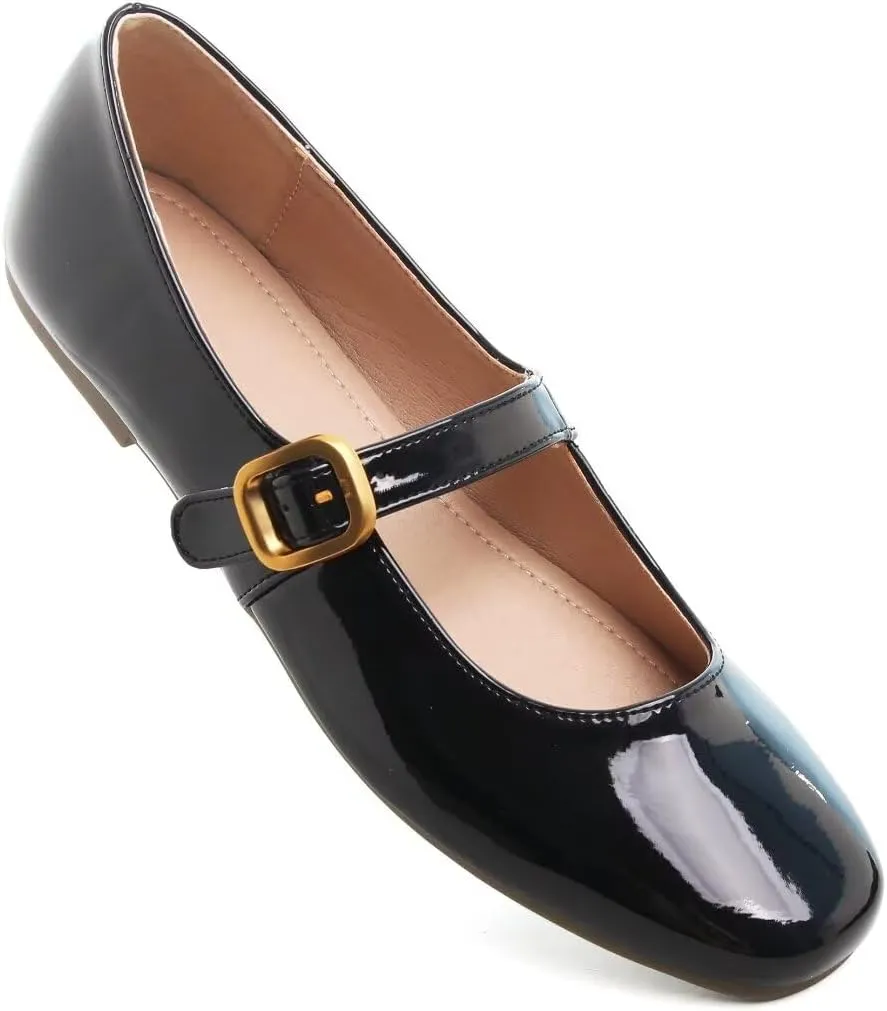TN TANGNEST Leather Flats for Women Comfortable Square Toe Slip On Flats Soft Work Flats Retro Mary Jane Flats