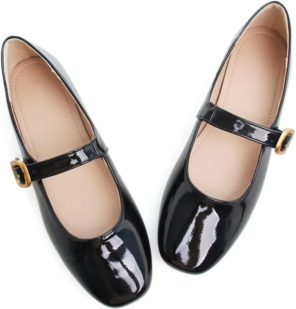 TN TANGNEST Leather Flats for Women Comfortable Square Toe Slip On Flats Soft Work Flats Retro Mary Jane Flats
