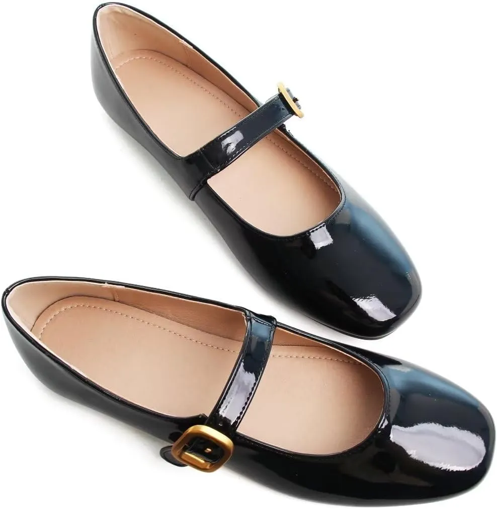 TN TANGNEST Leather Flats for Women Comfortable Square Toe Slip On Flats Soft Work Flats Retro Mary Jane Flats