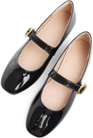 TN TANGNEST Leather Flats for Women Comfortable Square Toe Slip On Flats Soft Work Flats Retro Mary Jane Flats