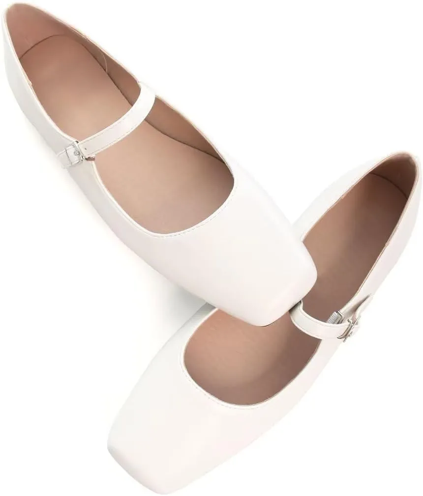 TN TANGNEST Leather Flats for Women Comfortable Square Toe Slip On Flats Soft Work Flats Retro Mary Jane Flats