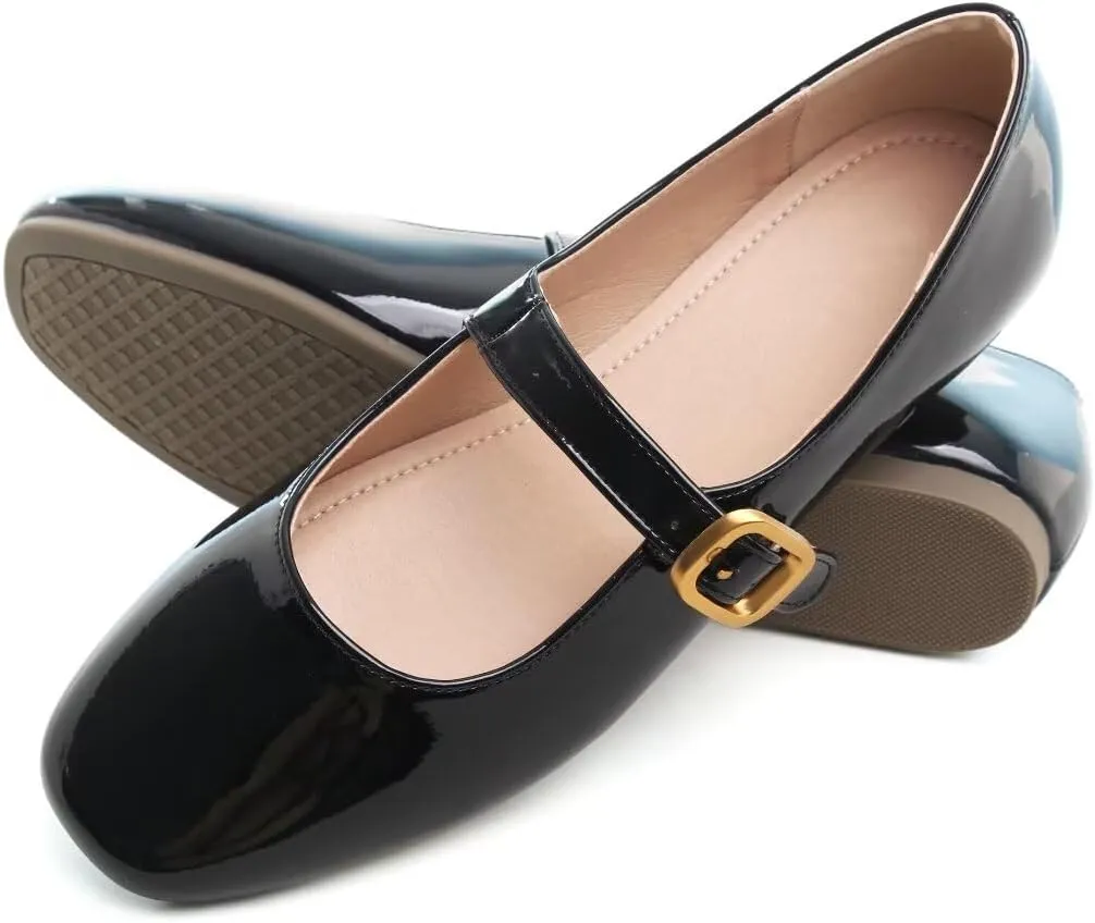 TN TANGNEST Leather Flats for Women Comfortable Square Toe Slip On Flats Soft Work Flats Retro Mary Jane Flats