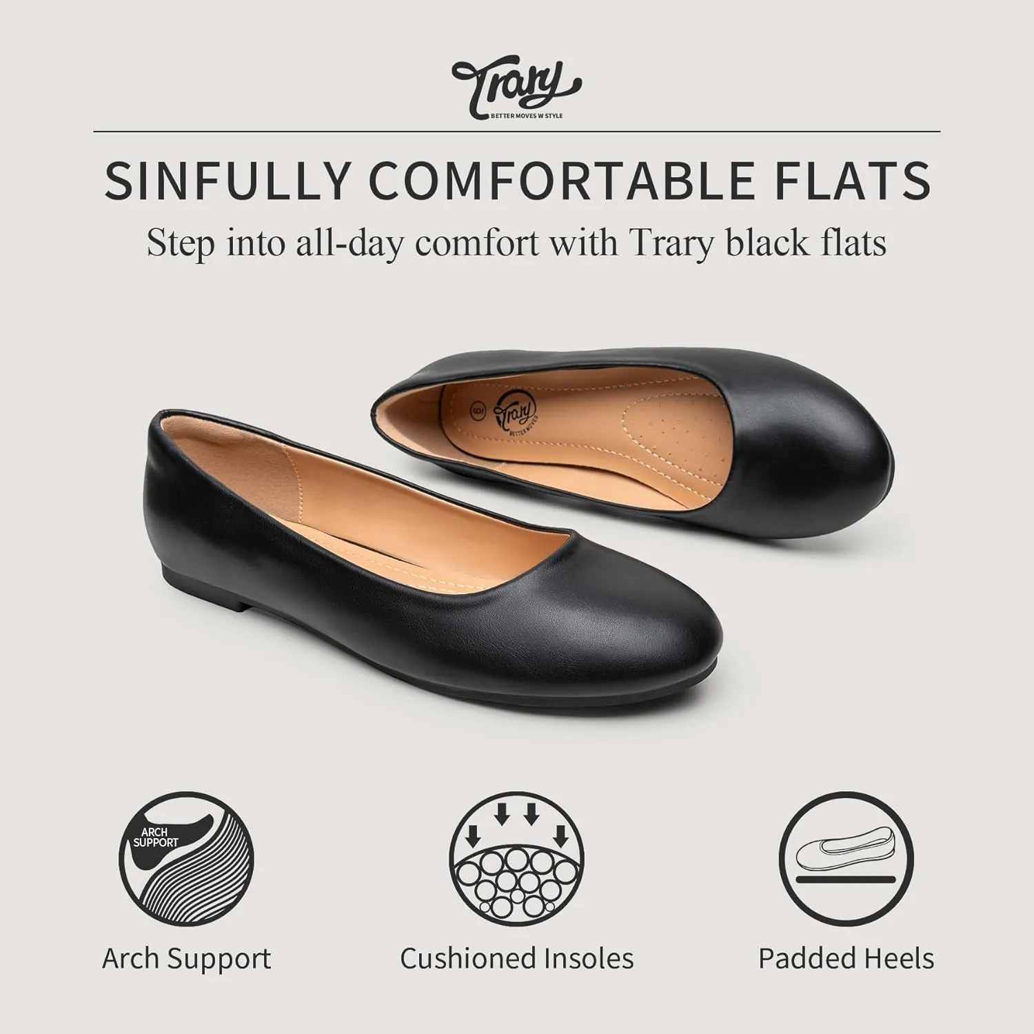Trary Flats for Women Dressy Comfortable, Ballet Flat,Black Nude Flats Shoes