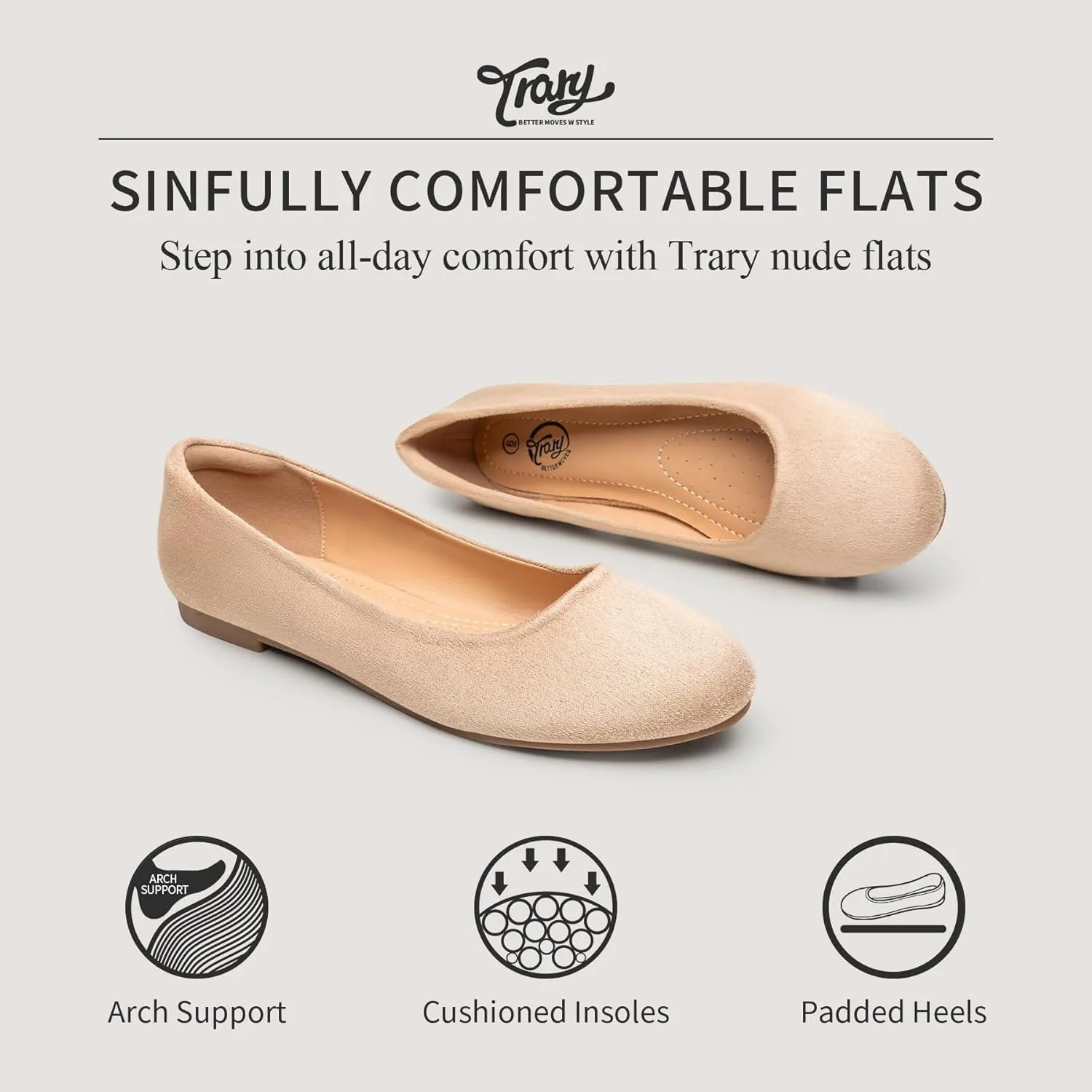 Trary Flats for Women Dressy Comfortable, Ballet Flat,Black Nude Flats Shoes