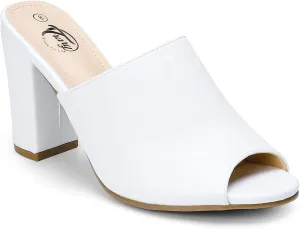 Trary Heels Sandals for Women, Women's Chunky Block High Heels Open Toe Heels Sandals Slip on Mules Comfortable Casual Dressy Black White Pink Brown Pumps