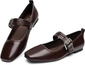 Trary Women's Ballet Flats,Mary Jane Shoes for Women,Square Toe Dressy Comfortable Shoes