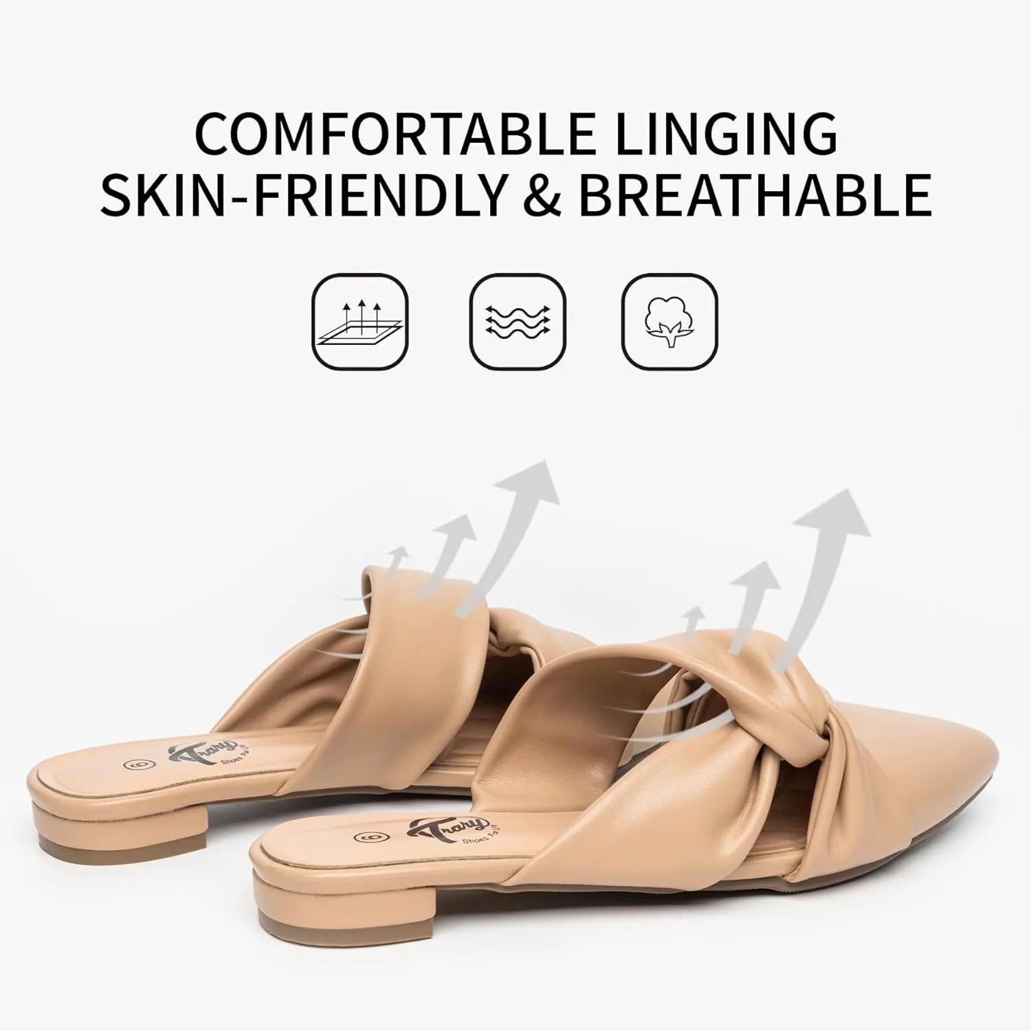 Trary Womens Mules Flats Closed Pointed Toe Comfortable Slip on Backless Loafer Shoes for Women with Knot