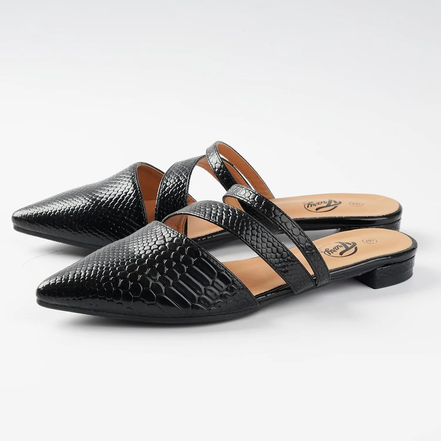 Trary Women's Pointy Toe Slidess for Women,Flat Mule Slides,Slip On Shoes
