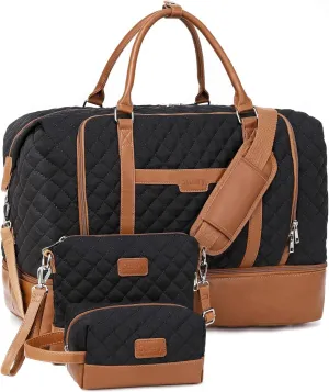 Travel Bag for Women: 21" Large Weekender Bags for Women with Shoe Compartment & Toiletry Bags, 3PCS Overnight Duffel Tote for Carry on Weekend Travel Business Trip Airplane Traveling, Gym