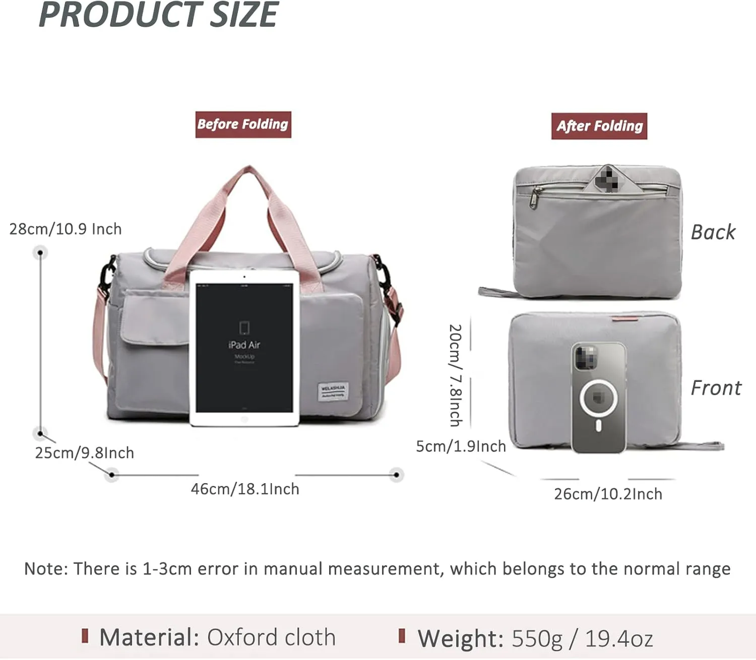 Travel Bag, Large Capacity Folding Travel Bag, Sports Gym Bag with Wet Pocket & Shoes Compartment, Foldable Travel Duffel Bag, Weekender Overnight Bag for Women and Man