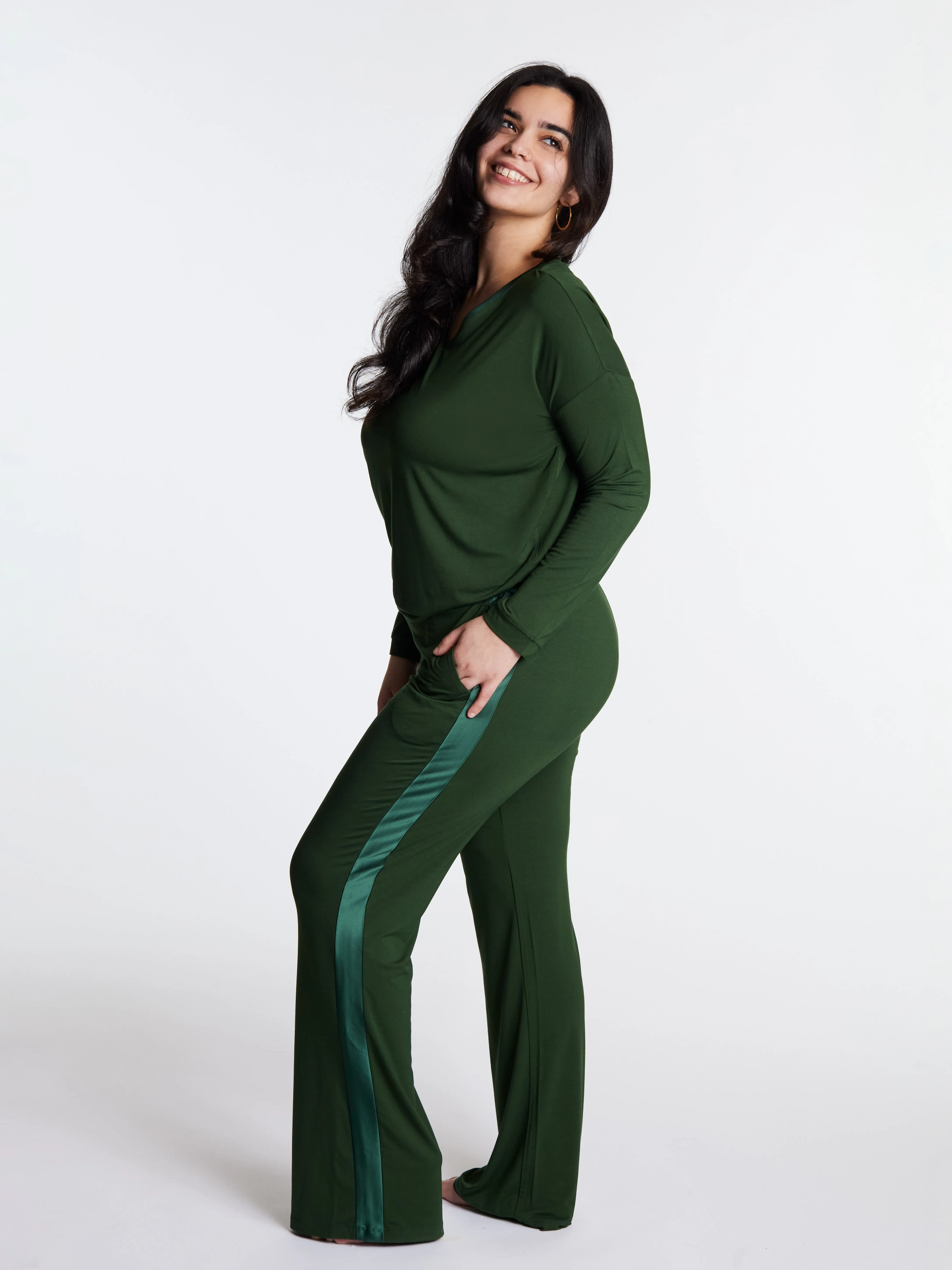 Tuxedo striped lounge pants with muffin-free waistband & pockets, Bamboo