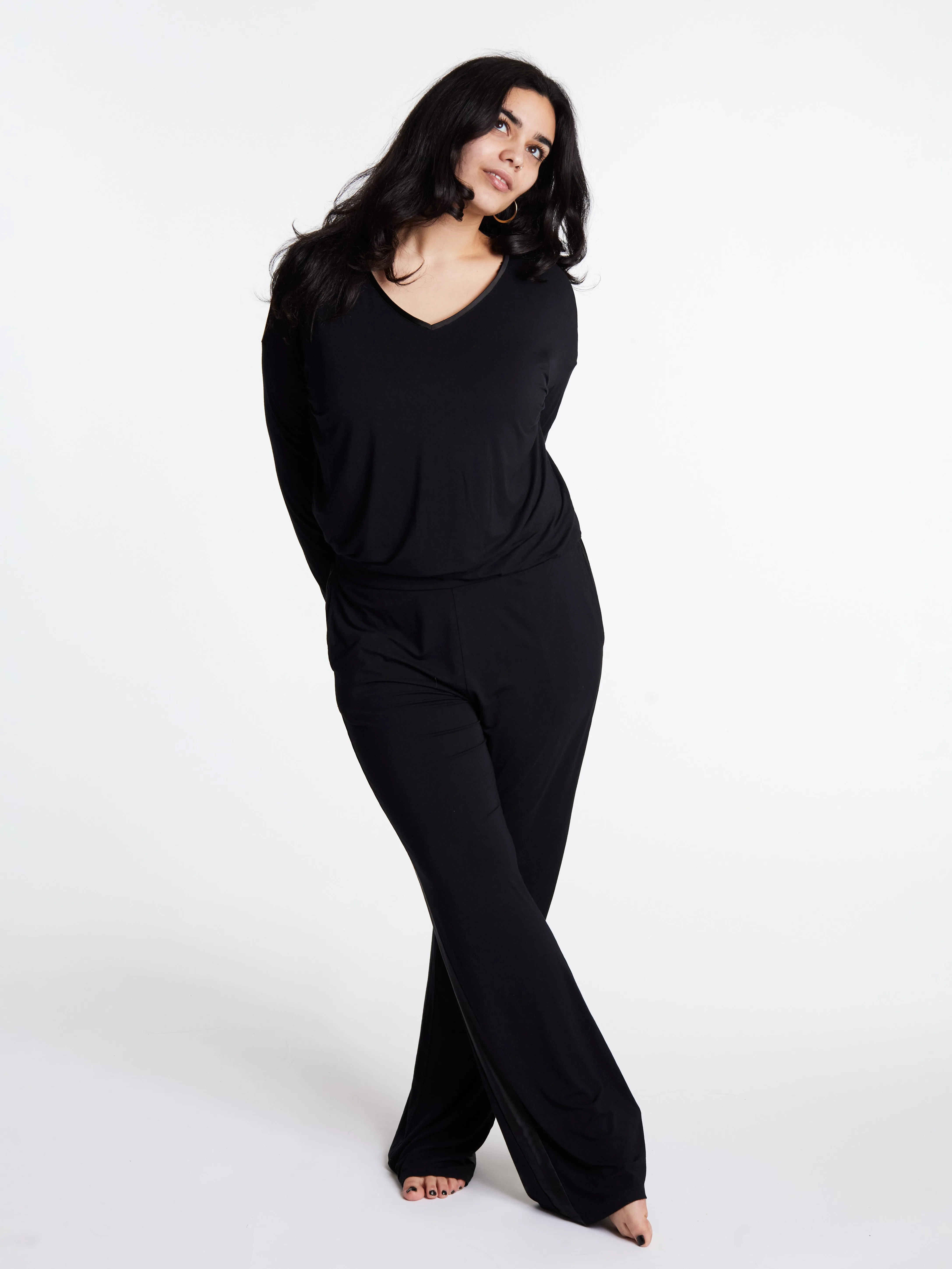 Tuxedo striped lounge pants with muffin-free waistband & pockets, Bamboo