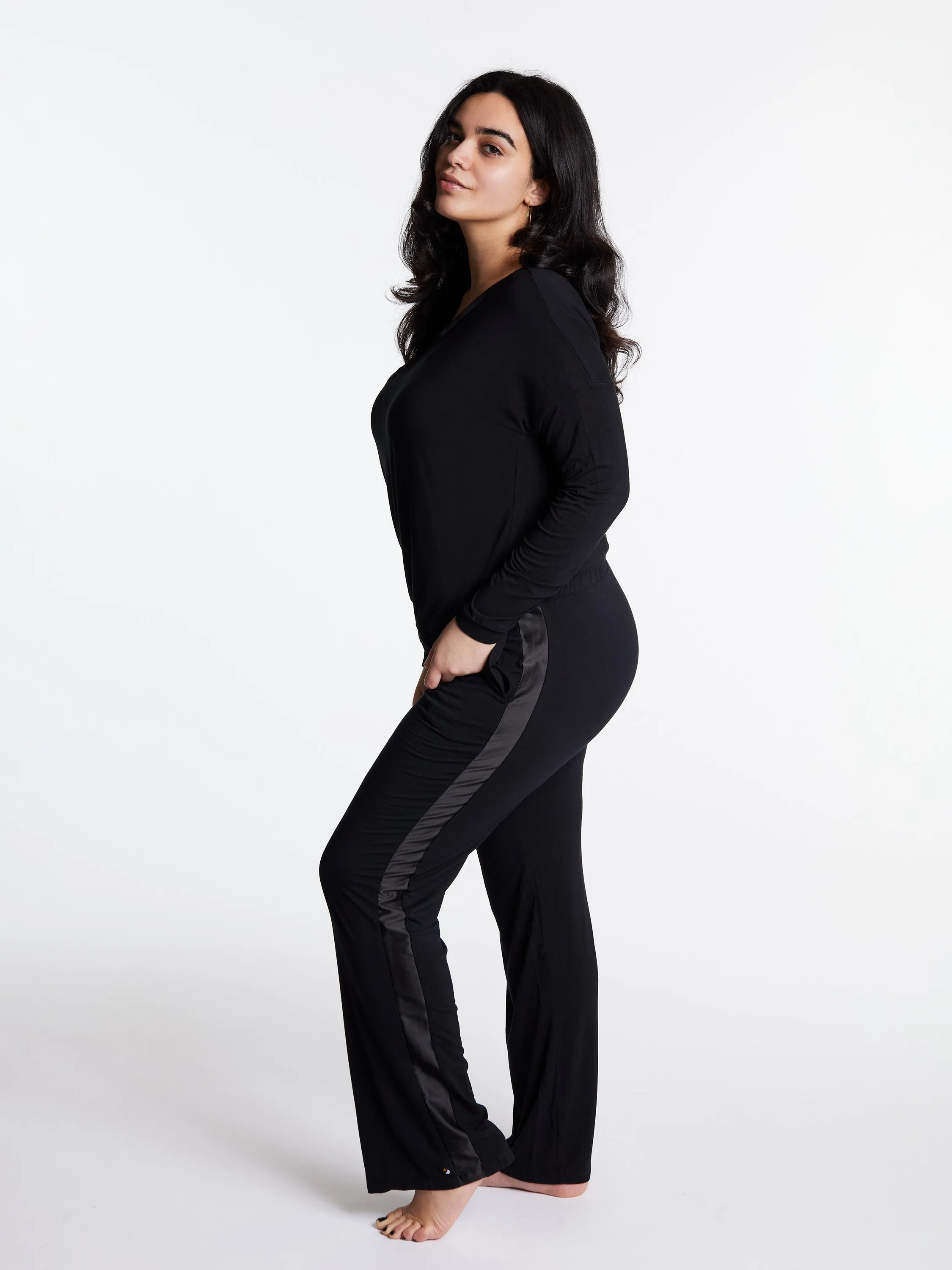 Tuxedo striped lounge pants with muffin-free waistband & pockets, Bamboo