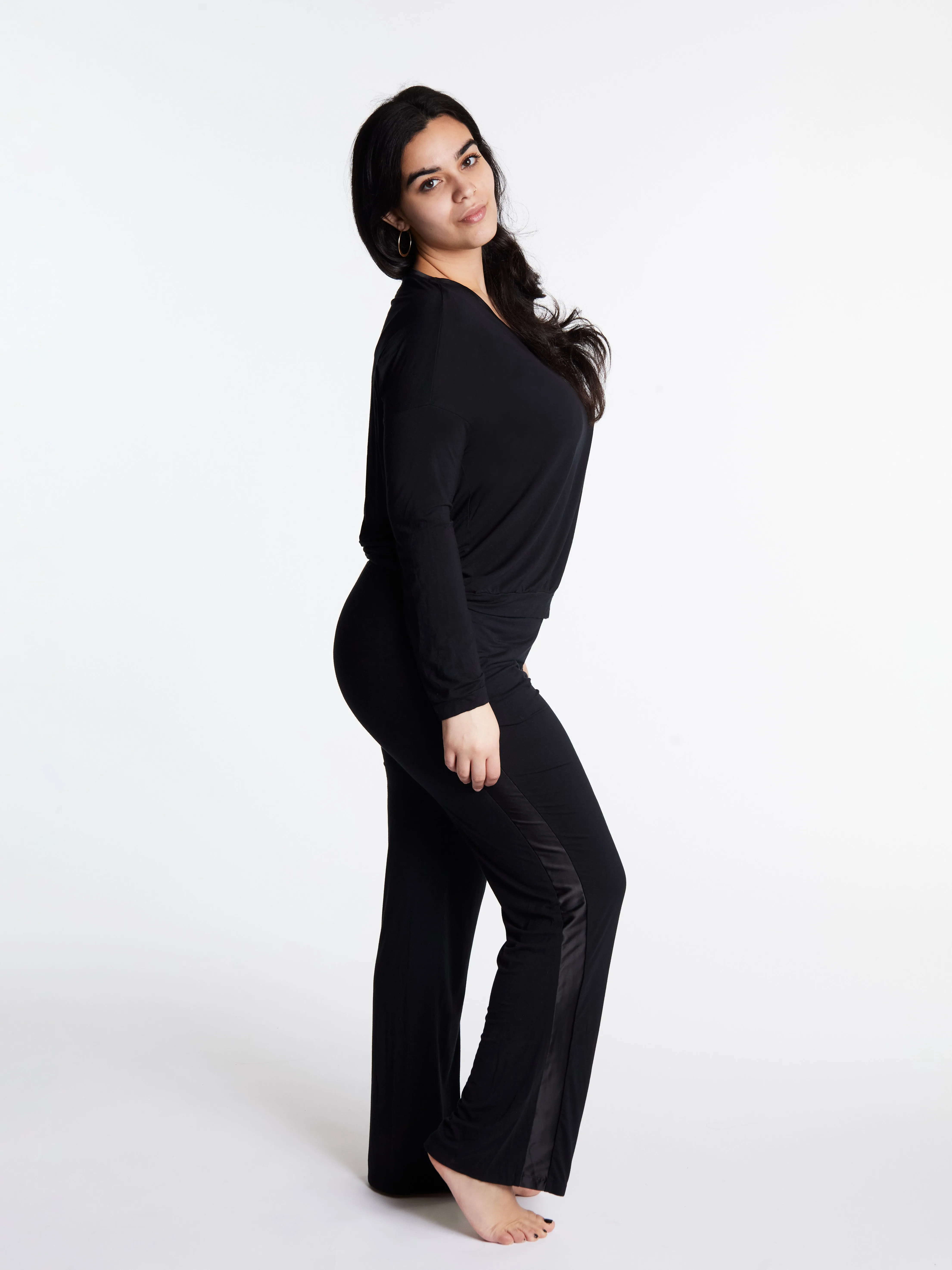 Tuxedo striped lounge pants with muffin-free waistband & pockets, Bamboo