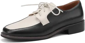 Two Tone Oxfords for Women, Round Toe Lace Up Low Heel Dress Shoes