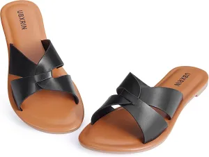 UBXRIN Womens Comfortable Flat Slide Sandals Minimalist Summer Casual Slippers Open Toe,Black US8