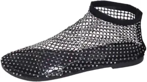 Ultra Comfortable Shiny Gem Mesh Flats Shiny Stylish Flats Sparkle Shoes Comfortable Low Heel Slip On Sandals